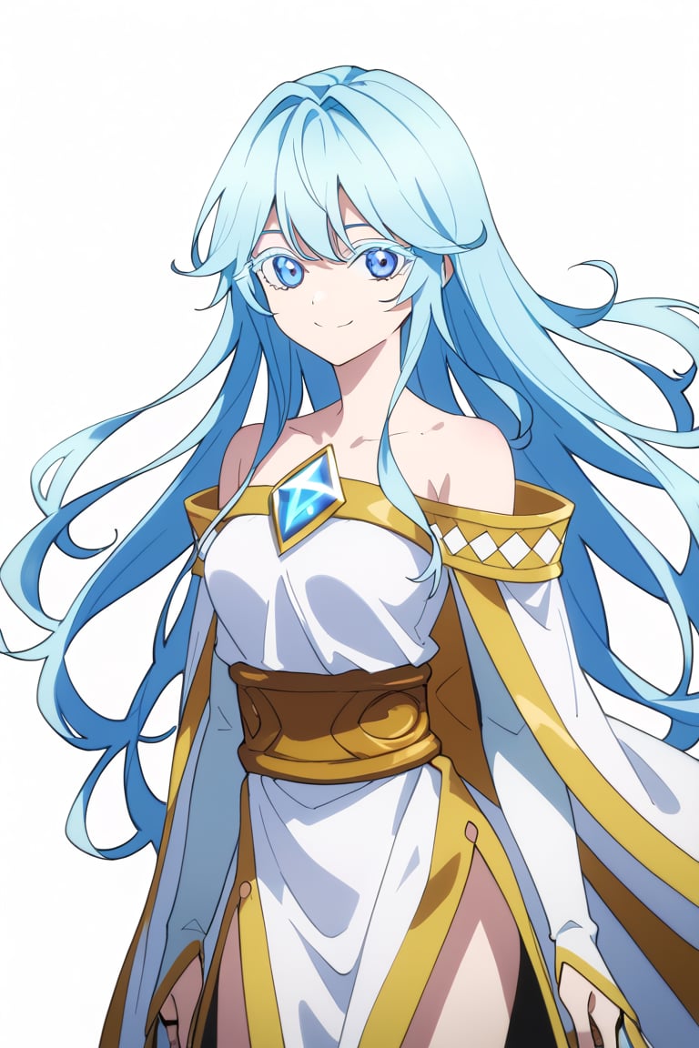 score_9, score_8_up, score_7_up, score_6_up, score_5_up, score_4_up, anime screencapBREAKelfaria_olis, 1girl, solo, light blue hair, long hair, colored eyelashes, blue eyes, chest jewel, off-shoulder dress, yellow sash, side cape, bridal gauntlets, pelvic curtain, looking at viewer, smile, closed mouth, upper bodyBREAKwind, wind lift, elfaria_olis,


,(( white background, blank background))