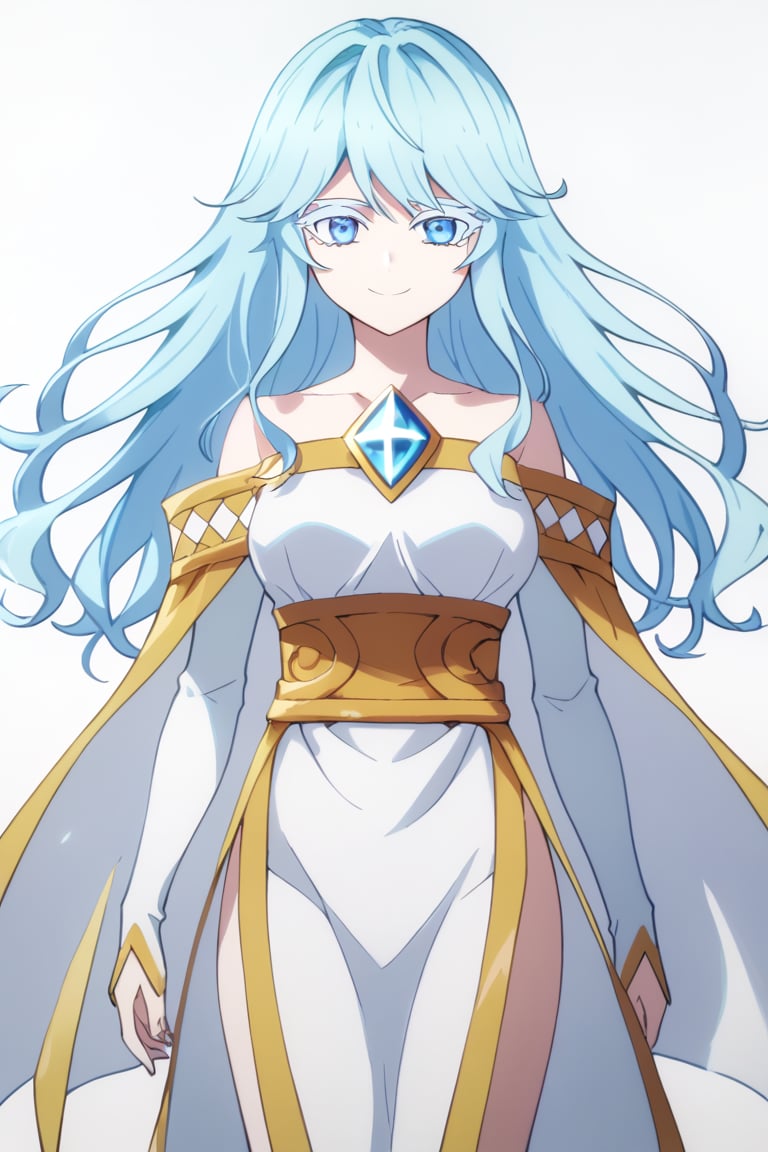 score_9, score_8_up, score_7_up, score_6_up, score_5_up, score_4_up, anime screencapBREAKelfaria_olis, 1girl, solo, light blue hair, long hair, colored eyelashes, blue eyes, chest jewel, off-shoulder dress, yellow sash, side cape, bridal gauntlets, pelvic curtain, looking at viewer, smile, closed mouth, upper bodyBREAKwind, wind lift, elfaria_olis,


,(( white background, blank background))