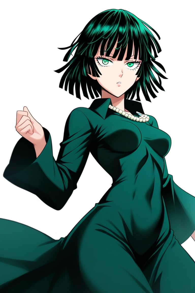  score_9, score_8_up, score_7_up, ultra detailed,beautiful face,highres BREAK
Appearance:green_eyes, green_hair, short_hair, blunt_bangs, 

, solo,

, Default Outfit:green_eyes, green_hair, short_hair, blunt_bangs, green_dress, collared_dress, long_sleeves, pearl_necklace
,Fubuki_(One-Punch_Man),fubuki (one-punch man),


 ,(( white background, blank background)):1