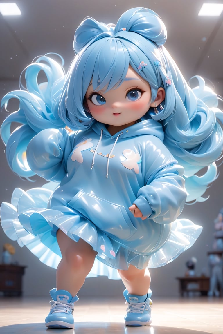 cinematic film still pixar,3d style,toon,masterpiece,best quality,good shine,OC rendering,best quality,4K,super detail,1girl, obese girl ((full body)),looking at viewer,dancing, shiny_skin,fair_skin,oversize hoodie,light water blue hair,gyaru,absolute_territory,tight,spandex,glamor,dormitory,light grey background,clean background,straight_hair,hime cut, . shallow depth of field, vignette, highly detailed, high budget, bokeh, cinemascope, moody, epic, gorgeous, film grain, grainy