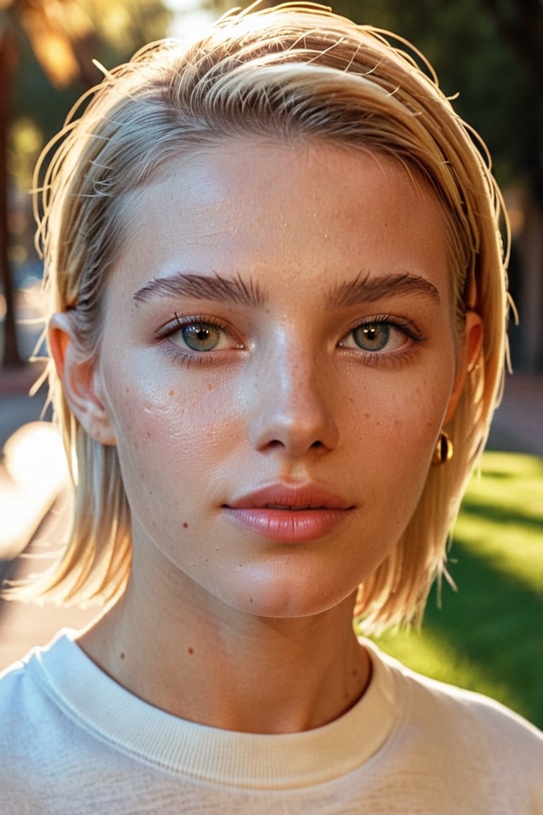 cinematic woman walking down sidewalk in arizona, wearing white gildan 18000 crewneck sweartshirt, ((best best quality)), ((masterpiece)), ((realistic)), (detailed), blush, (masterpiece), absurdres, HDR , . 35mm photograph, film, bokeh, professional, 4k, highly detailed, detailed skin texture, (goosebumps:0.5), subsurface scattering, pure skin, skin pores, a masterpiece, photo real, uhd,
1 girl, detailed face, (a woman with white blonde hair), (beautiful_detailed_light), RAW, (intricate details:1.3), (best quality:1.3), (masterpiece:1.3), (hyper realistic:1.3), best quality, 1 girl, ultra-detailed, ultra high resolution, dynamic angle, ((skin pores)), (detailed skin texture), (( textured skin)), realistic dull (skin noise), visible skin detail, skin fuzz, dry skin, hyperdetailed face, sharp picture, Rembrandt lighting, ultra focus, illuminated face, detailed face, 8k resolution, summer, in park, sunshine, Extremely Realistic