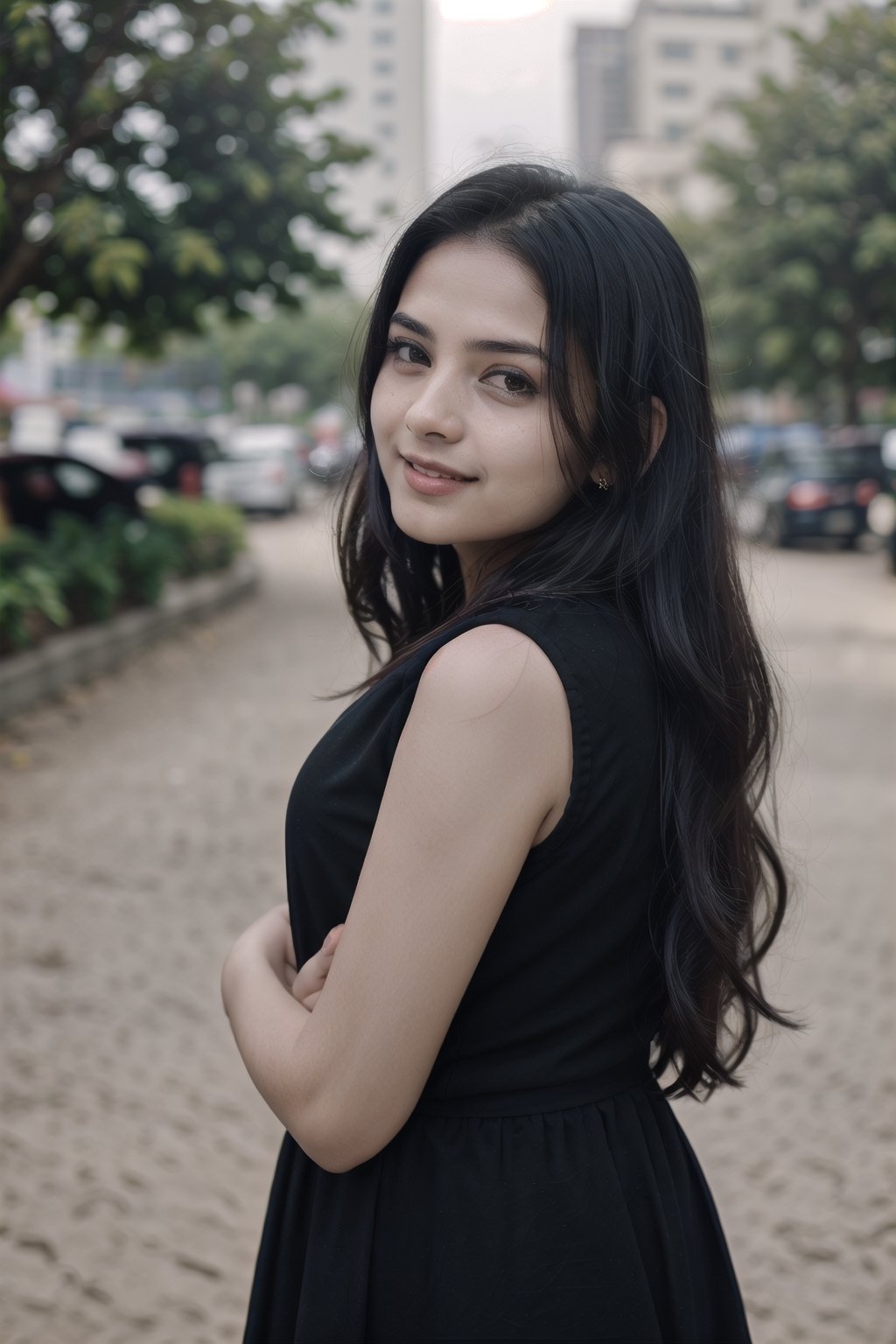 Lovely cute young attractive teenage girl, city girl, 18 years old, cute, an Instagram model, long black_hair, colorful hair one side, shy smile, black red salwar kameez