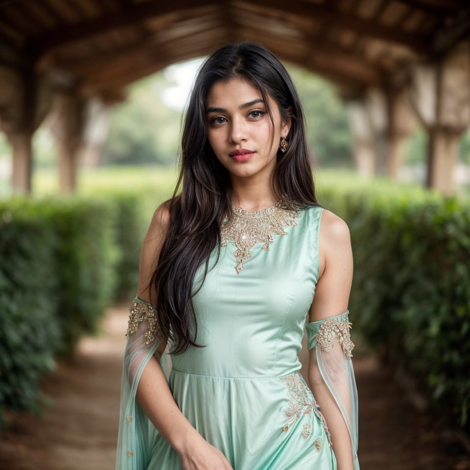 beautiful cute young attractive indian teenage girl, village girl, 18 years old, cute,  
Instagram model, long black_hair, colorful hair, warm, dacing,
her skin is fair,stylish black hair, ultra realistic face, 
curvy body,beautiful face, 16k, FHD, raw photo, 
pretty face mesh, detailed face, detailed eyes, detailed lips, 
She wear a light green silk dress. Flowers and butterflies everywhere. 8k. Hyperdeytails. Blue eyes, pink lips, pure soft skin. High depth of field,random background,random pose,
red lipstic,pretty face mesh, 
wedding photography, body parts front view,
concept art, looking at camera, full body in frame, masterpiece