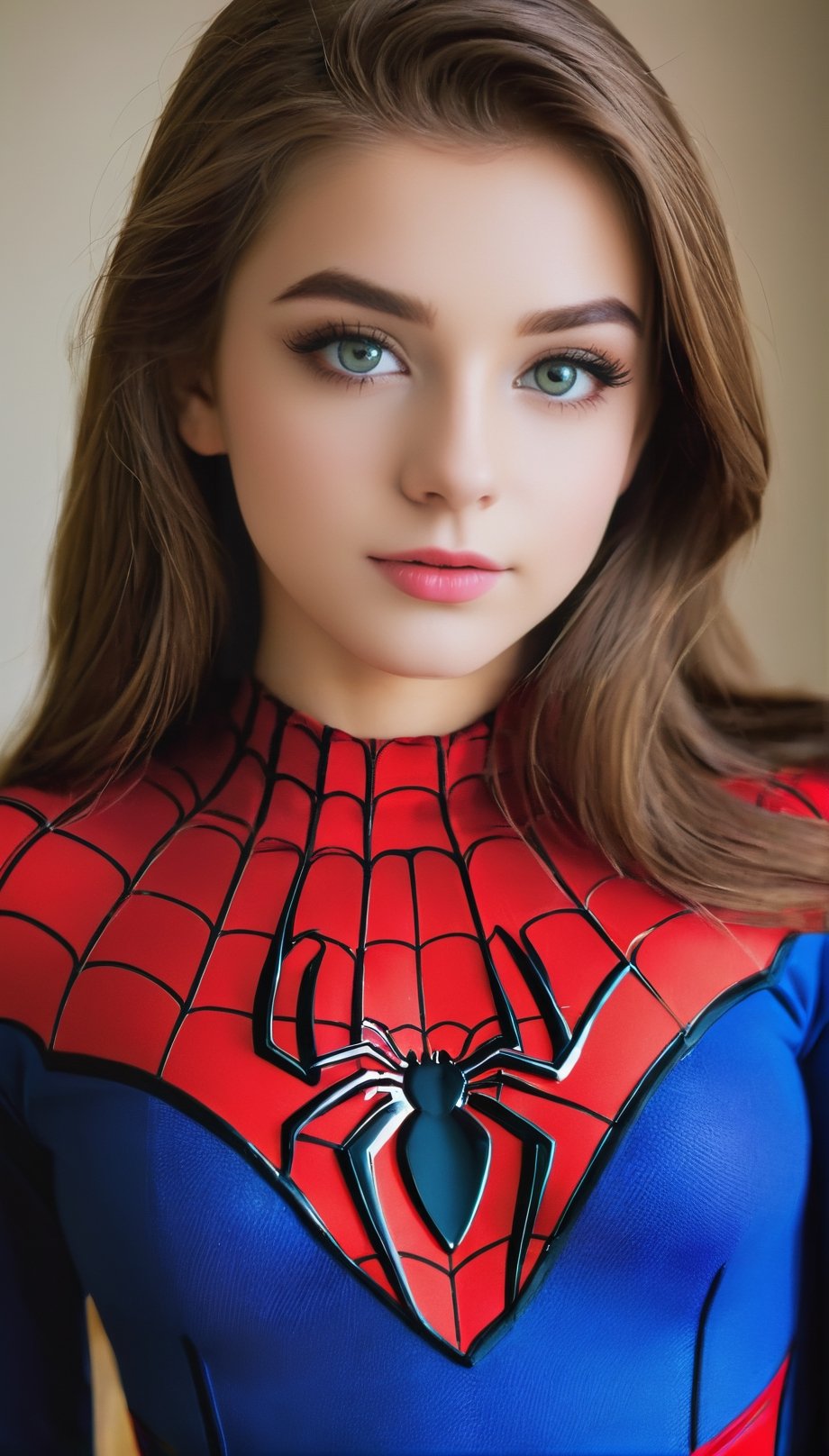 Beautiful attractive girl teenage 18 beautiful eyes spider man outfit