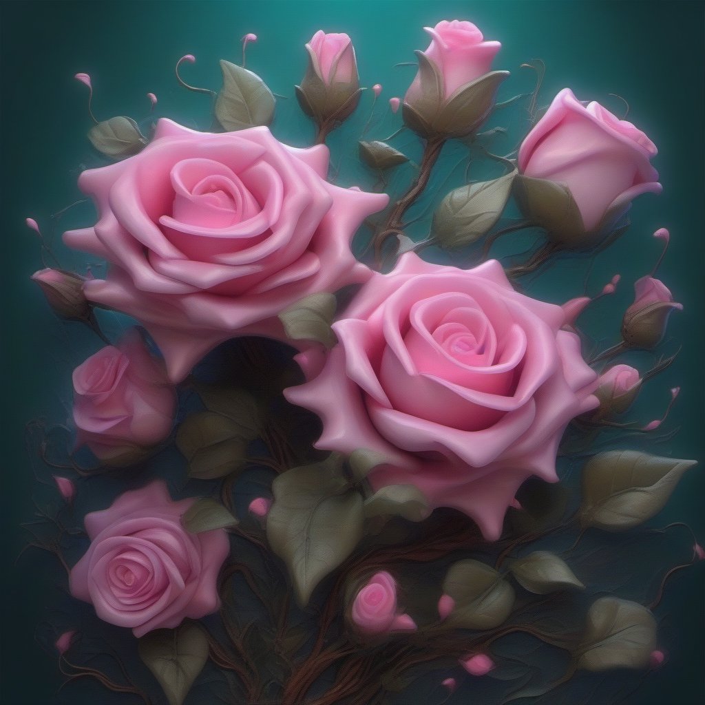 3d, Even from an unpleasant situation, beautiful things can emerge, it's like roses. They develop their beauty amidst thorns, fantasy, acrylic, soft, background a forest inspired by Disney and Pixar Animation