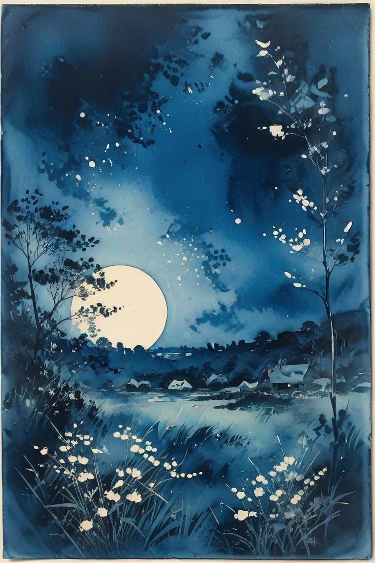 Cyanotype print "Quiet Purity", Prussian blue tones, distinctive coloration, high contrast, blueprint aesthetics, atmospheric mood, sun-exposed paper, silhouette effects, delicate details, historical charm, handmade and experimental quality,Replay1988,ink scenery,<lora:659095807385103906:1.0>,<lora:659095807385103906:1.0>