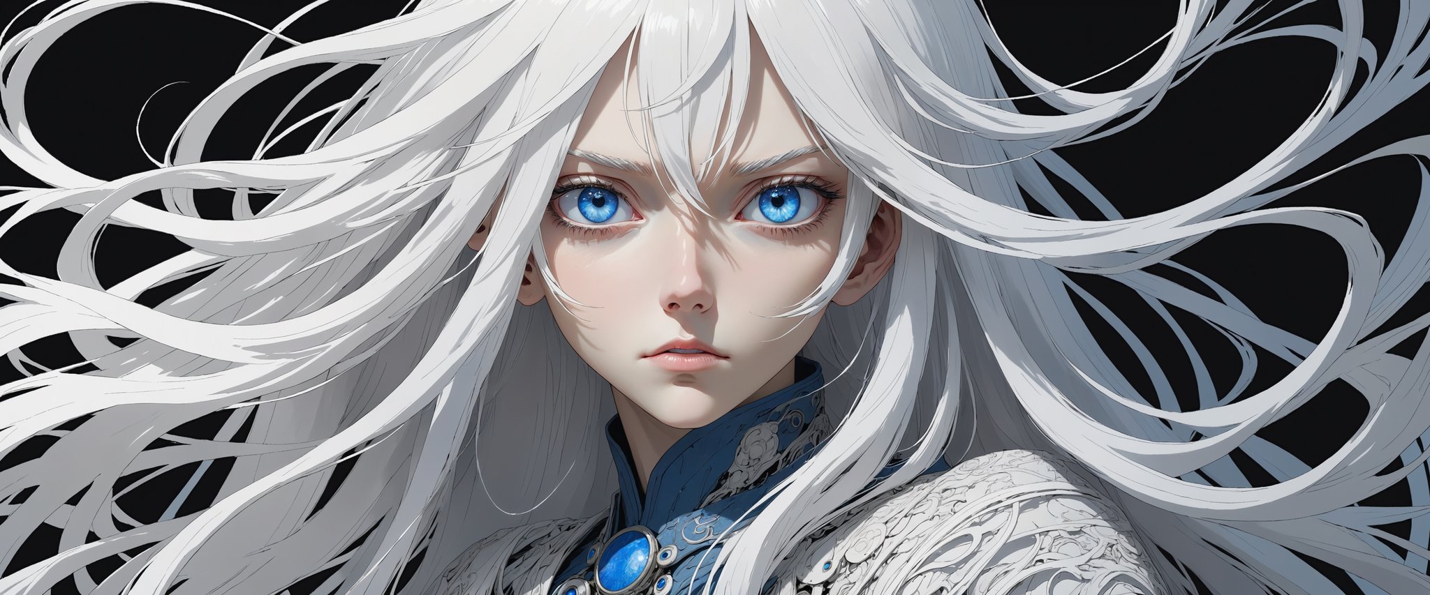 style of Tsutomu Nihei,
(incredibly absurdres, (high resolution:1.18), intricate detail, (masterpiece:1.1), (highest quality:1.1), absurdres) BREAK (1girl, solo, portrait, white hair, blue eyes, long hair, detailed eyes),