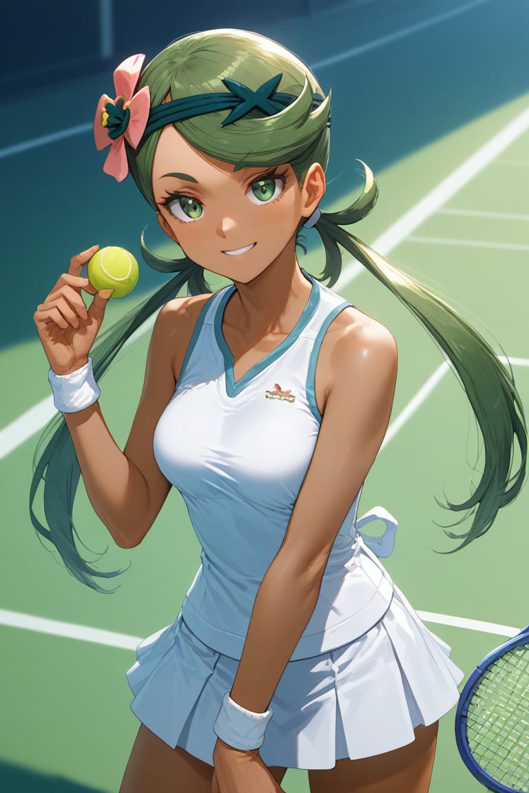 score_9, score_8_up, score_8,newest,
BREAK,1girl,defMallow, dark skin, hair flower, hair ornament,looking at viewer,smile,tennis uniform,tennis racket,tennis court,Olympics,attractive