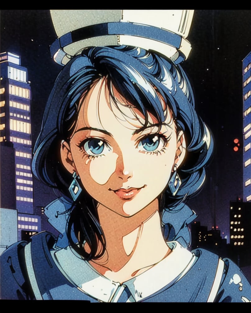 (80's, retro, city pop poster:1.5), (album cover), (masterpiece, best quality), (anime, illustration), 
best photo pose, dynamic angle, cowboy shot,
girl, solo, smile, perfect detail eyes, delicate face, blue eyes,
high fashion, 