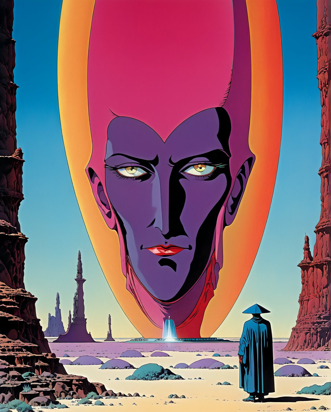 Moebius (Jean Giraud) Style - A picture by Jean Giraud Moebius, ((masterpiece)), ((best quality)), (masterpiece, highest quality), (masterpiece), Surreal Collage - High contrast Freak Show Bright Colors surreal collagecrystal clear art style by Moebius