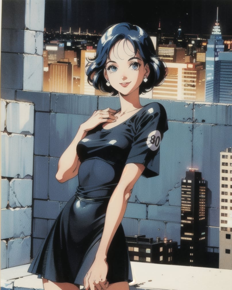 (80's, retro, city pop poster:1.5), (album cover), (masterpiece, best quality), (anime, illustration), 
best photo pose, dynamic angle, cowboy shot,
girl, solo, smile, perfect detail eyes, delicate face, blue eyes,
high fashion, 