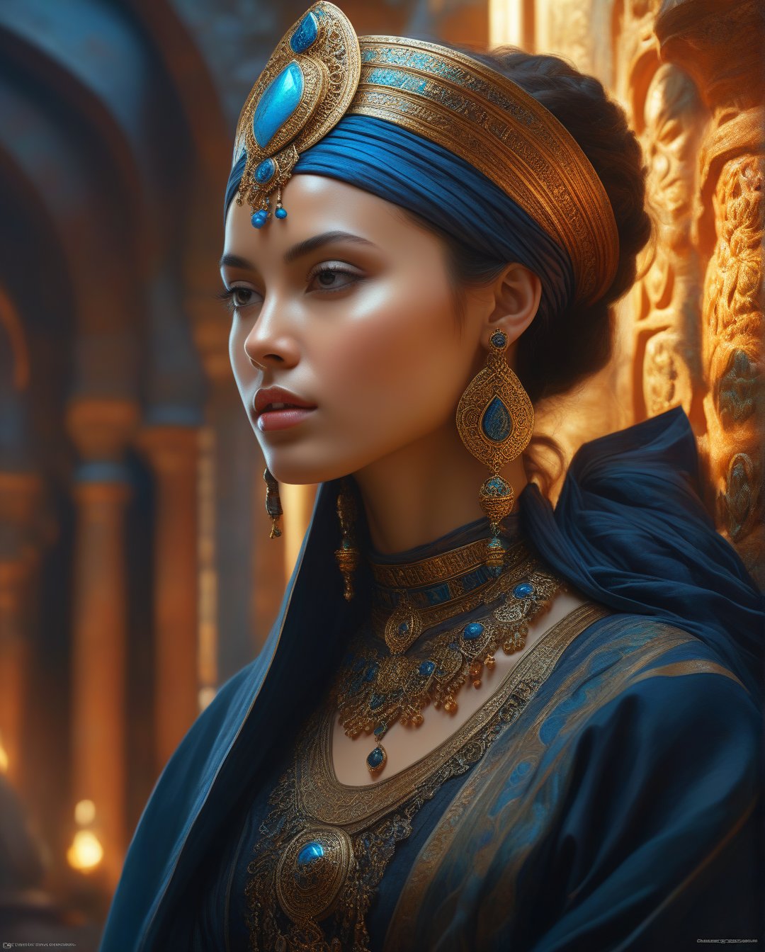 digital art, 8k, an otherworldly Masterpiece, best quality, hi res, 8k, hi res, 8k, award winning , (sharp focus, intricate, highly detailed)  , Orientalism dark fantasy Art., by Razumov and Volegov, hyperrealism painting concept art, detailed character design, matte painting, sharp focus, 

detailmaster2