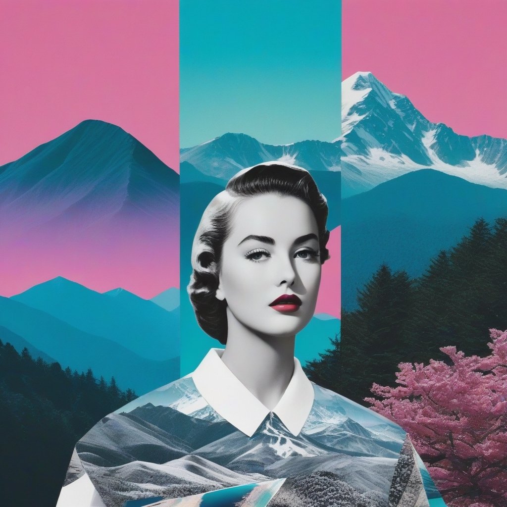 Generate a mesmerizing AI-generated vaporwave art piece infused with the aesthetics of paper collage, inspired by the distinctive styles of artists Eileen Agar and John Stezaker. Blend the surreal and dreamlike elements of vaporwave with the collage technique, incorporating paper cutouts of faces, mountains, and city landscapes. Here's a detailed prompt to guide the AI art creation:

1. **Vaporwave Aesthetics:**
   - Embrace the nostalgic and surreal qualities of vaporwave, drawing inspiration from its vibrant color palette, geometric shapes, and dreamy atmospheres.

2. **Eileen Agar and John Stezaker Influence:**
   - Incorporate elements reminiscent of Eileen Agar's playful and abstract approach to surrealism, as well as John Stezaker's collage techniques that often involve merging disparate images seamlessly.

3. **Paper Cutouts:**
   - Integrate paper cutouts of faces, mountains, and city landscapes into the composition. Encourage the AI to experiment with these elements, arranging them in unconventional and visually engaging ways.

4. **Layering and Texture:**
   - Emphasize the importance of layering and texture in the collage process. Guide the AI to explore different textures associated with paper, creating depth and tactile qualities within the artwork.

5. **Color Palette:**
   - Specify a vaporwave-inspired color palette, featuring pastel hues, neon accents, and gradients. Encourage the AI to experiment with color combinations that evoke a surreal and otherworldly atmosphere.

6. **Geometric Shapes and Patterns:**
   - Infuse geometric shapes and patterns into the artwork, aligning with the vaporwave aesthetic. Guide the AI to integrate these elements seamlessly with the collage, creating a cohesive and visually dynamic composition.

7. **Surreal Elements:**
   - Experiment with surreal elements such as distorted perspectives, floating objects, and dreamlike landscapes. Encourage the AI to push the boundaries of reality, creating a captivating and immersive visual experience.

8. **Faces as Focal Points:**
   - Make faces a focal point within the collage. Whether they are partially obscured, fragmented, or seamlessly integrated with other elements, guide the AI to explore creative and evocative ways of incorporating facial features.

9. **Mountain and Cityscape Integration:**
   - Combine paper cutouts of mountains and cityscapes, blending them in a way that adds depth and narrative to the artwork. Consider the juxtaposition of natural and urban elements to create a visually compelling contrast.

10. **Composition and Layout:**
    - Pay careful attention to the composition, ensuring a well-balanced and visually engaging layout. Guide the AI in experimenting with different arrangements to achieve a harmonious and dynamic result.

Encourage the AI to explore the synergy between vaporwave aesthetics, collage techniques inspired by Eileen Agar and John Stezaker, and the specific elements of faces, mountains, and city landscapes. Allow for creative interpretation and unexpected combinations that result in a unique and visually stunning artwork.