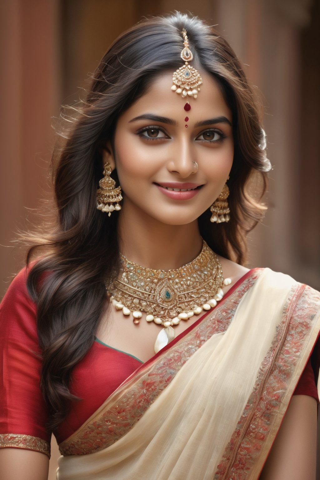 (best quality,4k,8k,highres,masterpiece:1.2),ultra-detailed,(realistic,photorealistic,photo-realistic:1.37),beautiful,indian woman,(expressive eyes:1.1),(radiant smile:1.1),close-up,portrait,(smooth skin:1.1),(long,shiny hair:1.1),vibrant colors,studio lighting,ethnic jewelry,traditional attire (sari),ornate henna design,delicate facial features,graceful pose,serene expression,subtle makeup,rich textures,deep gaze,gorgeous accessories,exquisite craftsmanship,soft shadows,subtle highlights,warm color palette,aesthetic composition,striking contrast,detailed patterns,impeccable clarity,natural beauty,luminous complexion,regal elegance,unforgettable charm,intense gaze,dreamy ambiance,radiant personality,colorful backdrop,18+