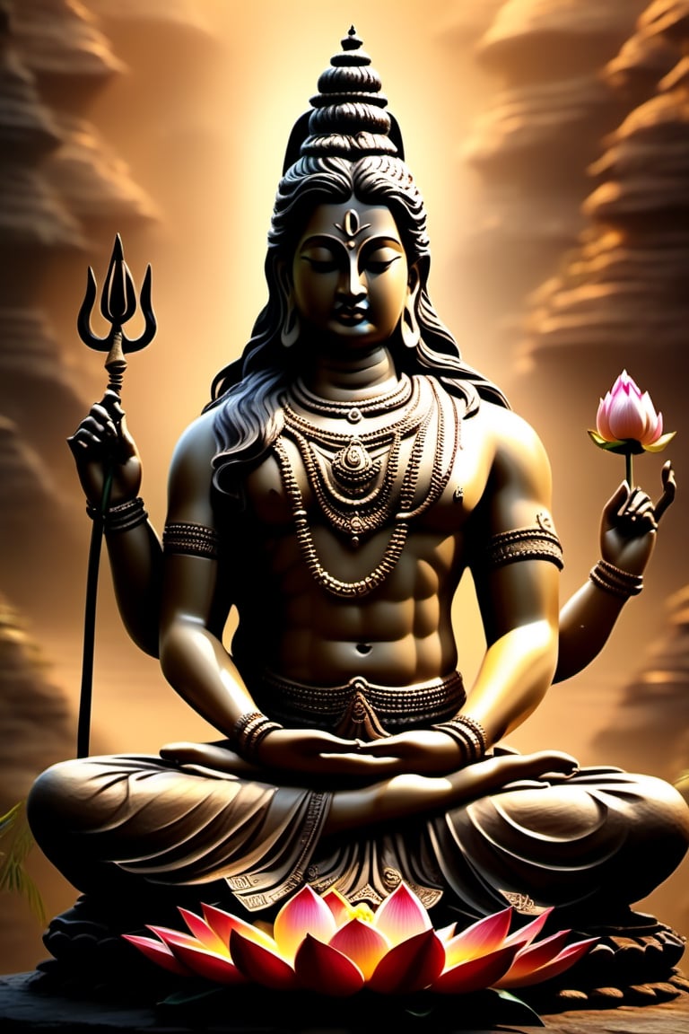 Ultra realistic, masterpiece, hd, complex_background, lord shiva, full body image, meditating in full lotus 