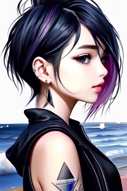 Ultra realistic, masterpiece, hd, complex_background, punk girl watercolor