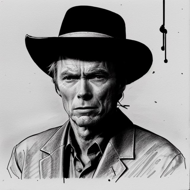 clint eastwood, hang em high black and white sketch