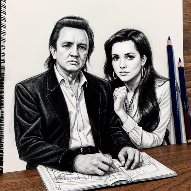 johnny cash and waylon jennings pencil sketch