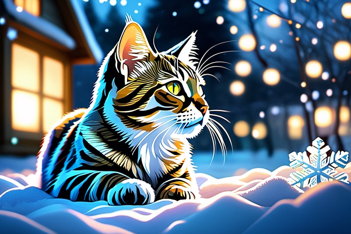 sleep,Fat, Tabby Cat, cute, (artwork), (masterpiece), (detailed eyes), (shading), (extremely detailed CG 8k unity wallpaper), (wit studio indirect lighting), (amazing drawn illustration), (best illustrative performance), Winter style, snowflake, cozy atmosphere,pixiv, fun, depth of field, illumination background, reflections, holograms,sky, inside sparking, extremely realistic, and comprehensive,sticky feeling light in the movie, background reflection Realistic style, photo r3al,Land Of Boo,Glass,Clear glass,shards