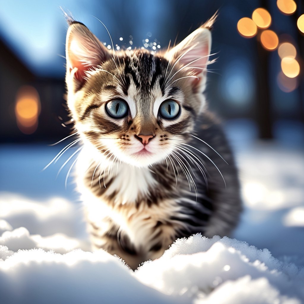 Fat, Tabby Kitten, cute, (artwork), (masterpiece), (detailed eyes), (shading), (extremely detailed CG 8k unity wallpaper), (wit studio indirect lighting), (amazing drawn illustration), (best illustrative performance), Winter style, snowflake, cozy atmosphere,pixiv, fun, depth of field, illumination background, reflections, holograms,sky, inside sparking, extremely realistic, and comprehensive,sticky feeling light in the movie, background reflection Realistic style, photo r3al,Land Of Boo,Glass,Clear glass