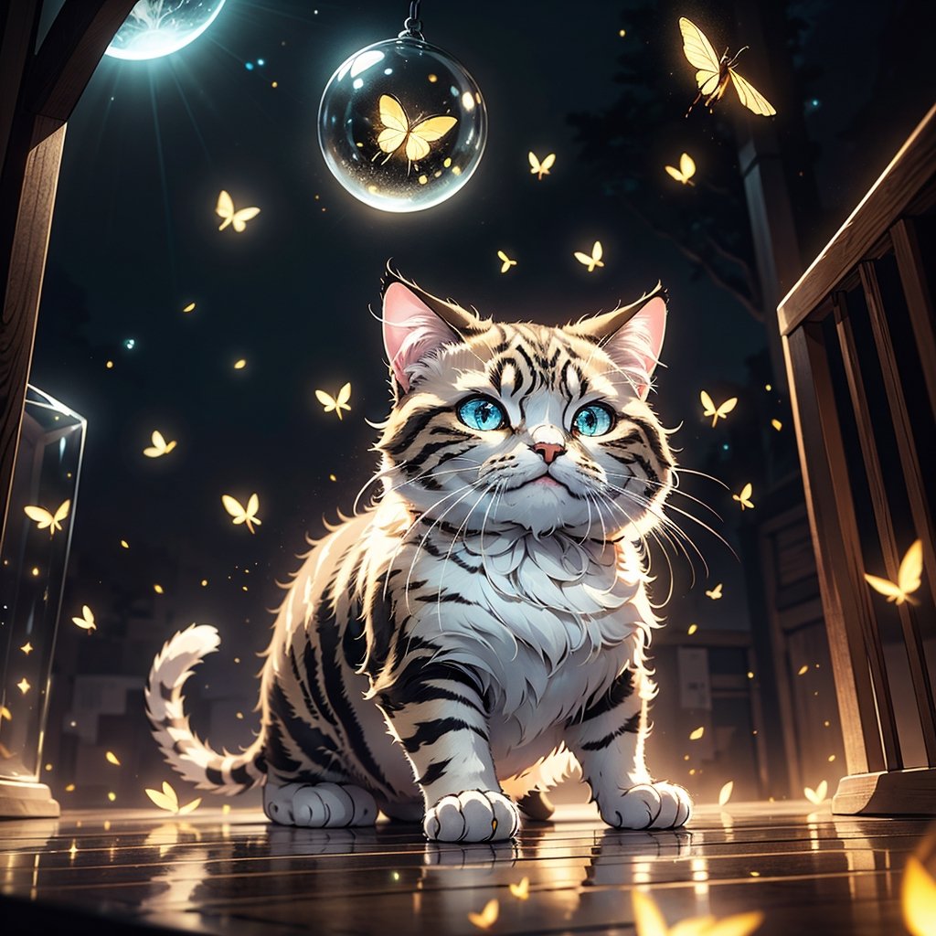 Fat Tabby Cat Sleeping ,(whole body), cute , (artwork), (masterpiece), (detailed eyes), (shading), (extremely detailed CG 8k unity wallpaper), (wit studio indirect lighting), (amazing drawn illustration), (best illustrative performance), night style, cozy atmosphere,pixiv, fun, depth of field, illumination background, reflections, holograms,sky, inside sparking, extremely realistic, and comprehensive,sticky feeling light in the movie, background reflection Realistic style, photo r3al,Land Of Boo,Glass,Clear glass,medium shot,Mecha body,3D MODEL,firefliesfireflies