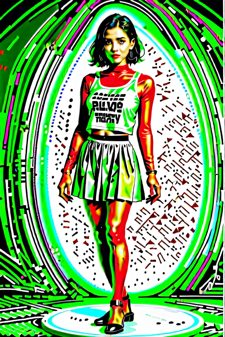 transparent color PVC clothing, transparent color vinyl clothing, prismatic, holographic, chromatic aberration, fashion illustration, masterpiece, girl with harajuku fashion, looking at viewer, 8k, ultra detailed, pixiv