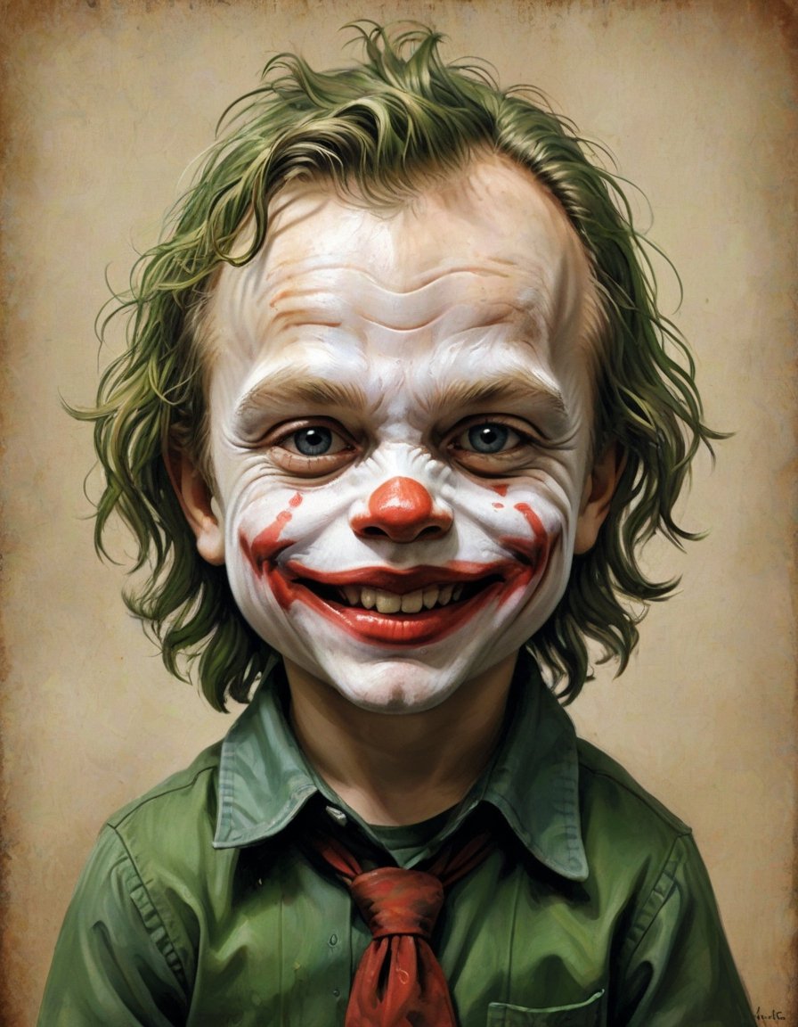 joker(heath ledger) as a toddler, extreme caricature
