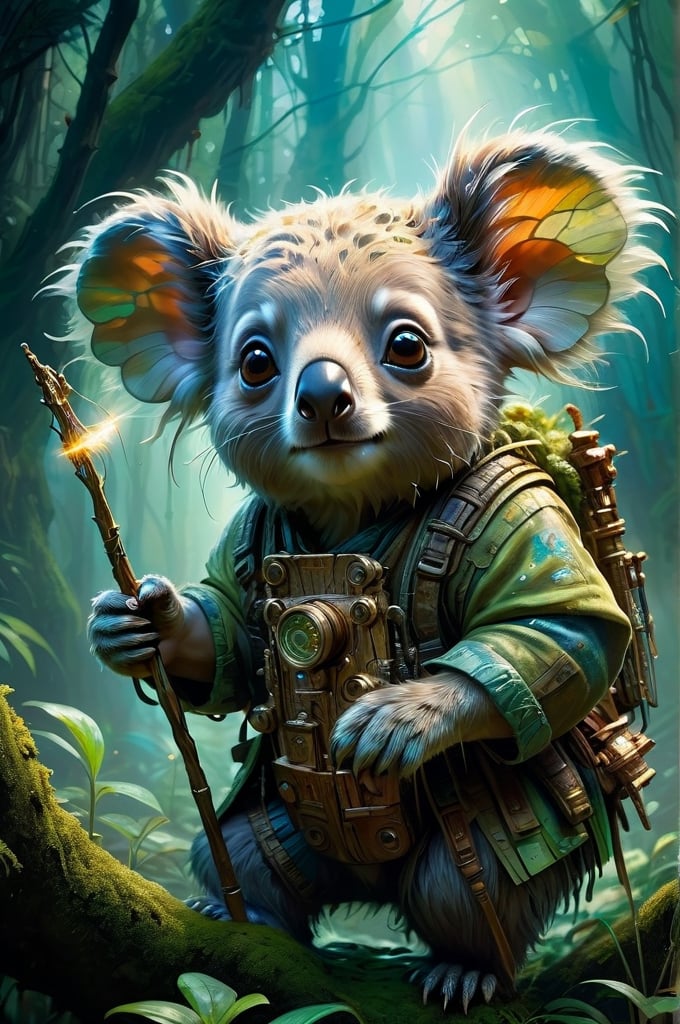 digital art 8k, Jean-Baptiste Monge style, art by cameron gray, sacred land, forests flooded with light, mythical animal creatures, cute koala in a tutu, masterpiece, best quality, high quality, mossy, complex background, complementary colors, insanelly detailled, volumetrics clouds, stardust, 8k resolution, watercolor, razumov style. art by Razumov and Volegov, art by Carne Griffiths and Wadim Kashin rutkowski repin artstation hyperrealism painting, 4 k resolution blade runner, sharp focus, emitting diodes, smoke, artillery, sparks, racks, system unit,  artstation hyperrealism painting concept art of detailed character design matte painting