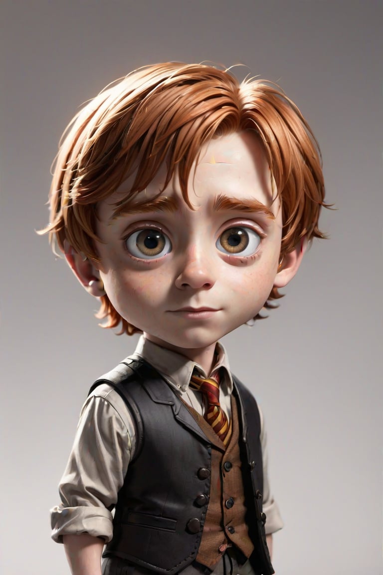 Ron Weasley, very cute tiny, rim lighting, adorable big eyes, small, By greg rutkowski, chibi, Perfect lighting, Sharp focus