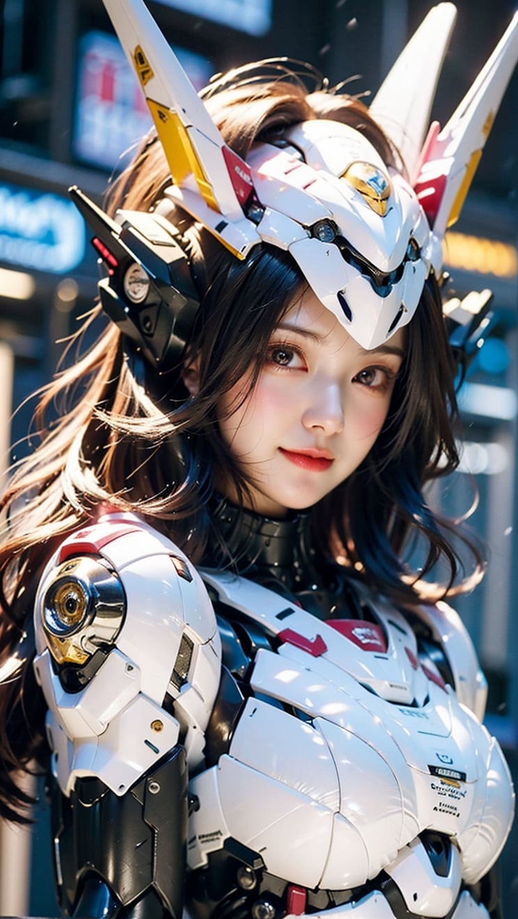 Masterpiece, Top Quality, (Highly Detailed 8K Wallpaper, Masterpiece, High Quality, Highly Detailed Shadows), (Detailed Background), (Beautifully Detailed Face) 1GIRL, ((Background)), Dynamic Movement, Beautifully Detailed Lighting, Front View shooting, full body shot, (21 y.o.), (mecha), (cyberpunk suit), (rain), black short hair, middle chest, brown eyes and cute smile), detailed face, very realistic and perfect real hands, perfect legs, both legs, (fantasy), heavenly light, beautiful colors, awesome Quality, 4k, clear picture quality,dragonbaby,chibi,Ava,Exquisite face,mecha