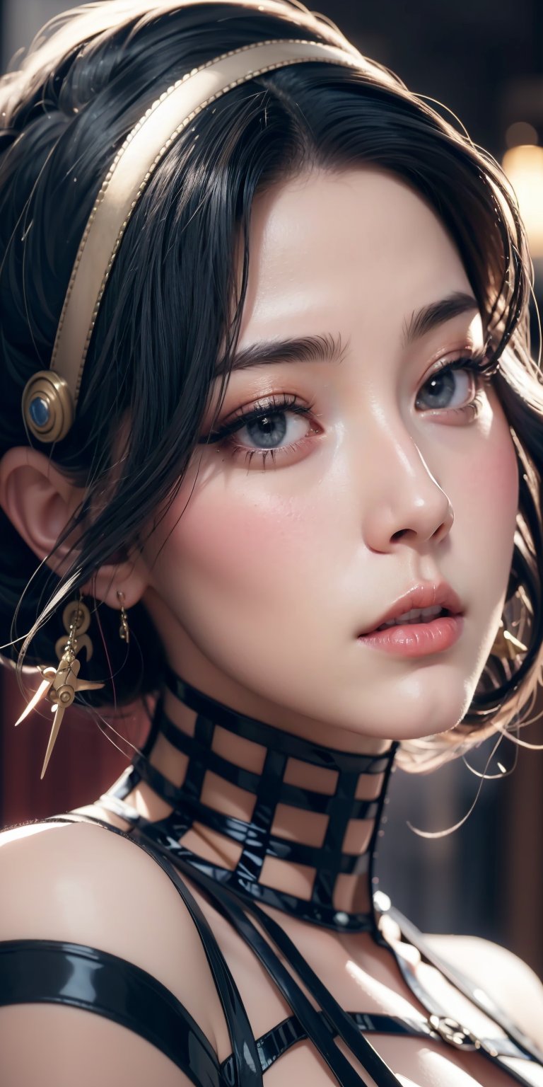 Perfect face, perfect body, blue eyes, glamorous, gorgeous, delicate, romantic, Elizabethan woman, steampunk gothic romanticism, Harrison Fisher dark twist style, anime, zoomed in, short hair with long locks, (thick eyeliner), (eye shadow),(red lips), blush