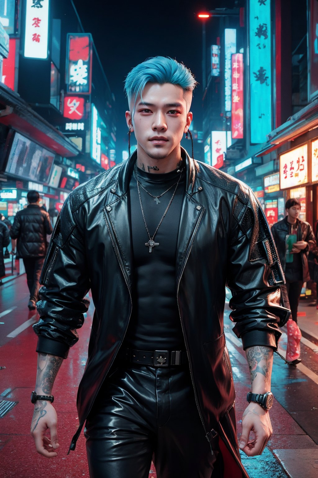 cyberpunk, A handsome man is holding a Zongzi