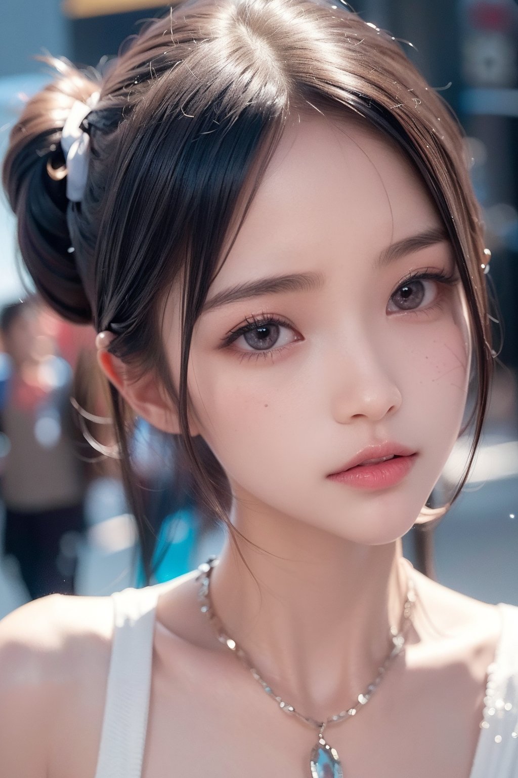 (Best quality, 8k, 32k, Photorealistic, UHD:1.2),

lifelike rendering, Photo of Pretty Japanese woman,  18yo,double eyelids, highly details glossy eyes, glossy full lips, exquisite facial, soft curves, (pale skin:1.3), exquisite skin texture, necklace with a tiny charm, shape focus,ray tracing, detailed hair, detailed fabric rendering,
