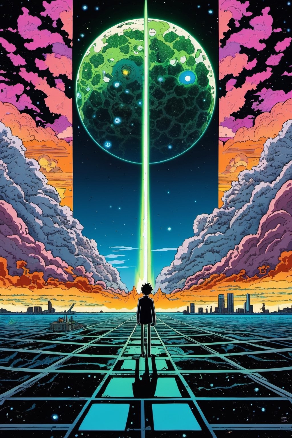 detailed anime artwork of the end of the world by an atomic blast, rick and morty style