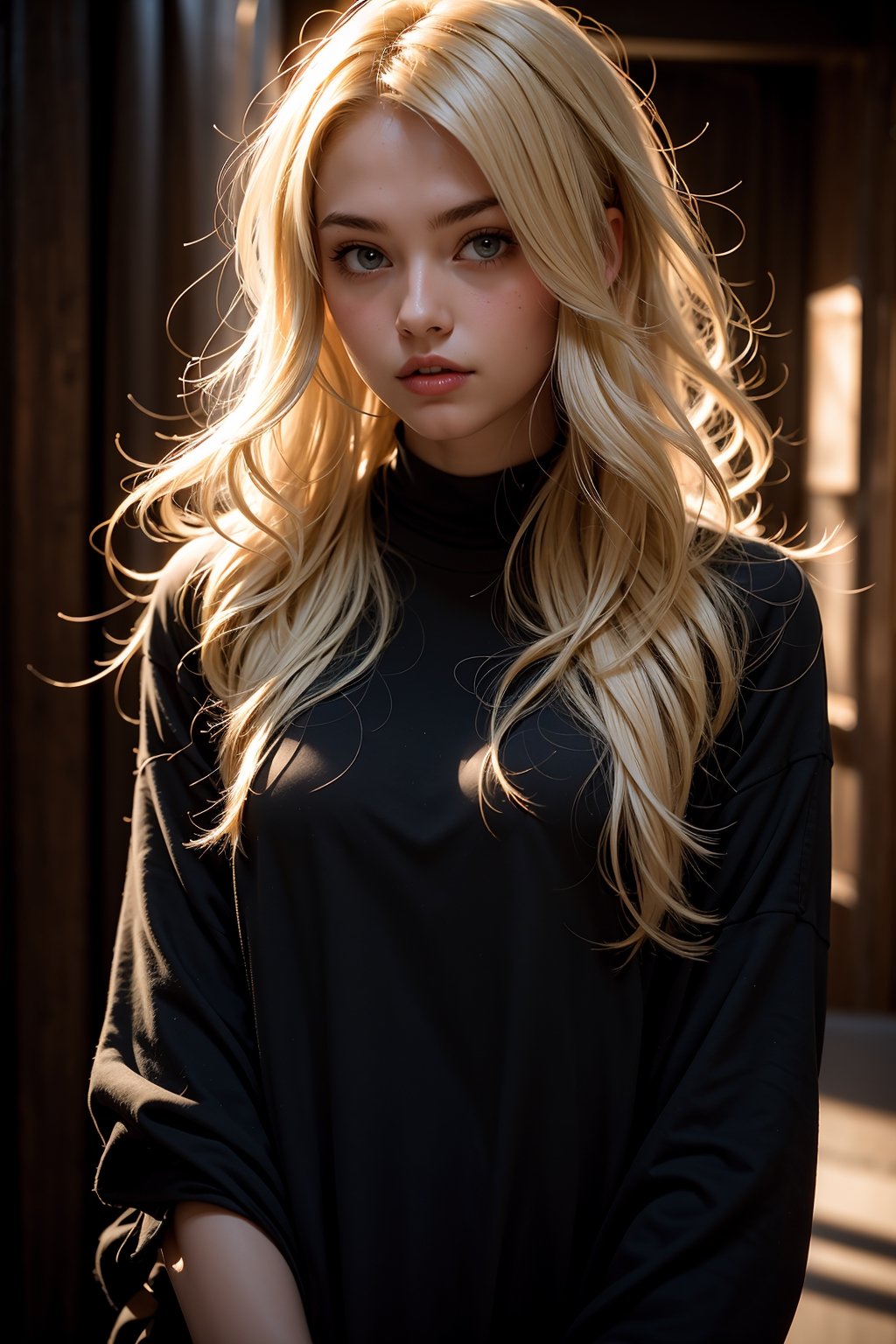 super cute blond woman in a dark theme
