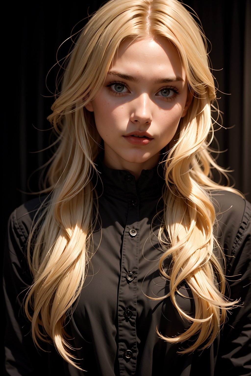 super cute blond woman in a dark theme
