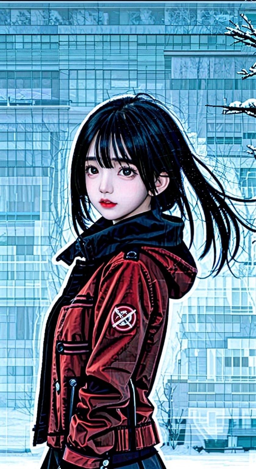  A short-haired girl standing in the snow, Red Coat, head up, breeze blowing hair, snow, snowflakes, depth of field, telephoto lens, messy hair, (close-up) , (sad) , sad and melancholy atmosphere, reference movie love letter, profile, head up, ((floating)) bangs or fringes of hair, eyes focused, half-closed, center frame, bottom to top,
,<lora:659111690174031528:1.0>,<lora:659111690174031528:1.0>