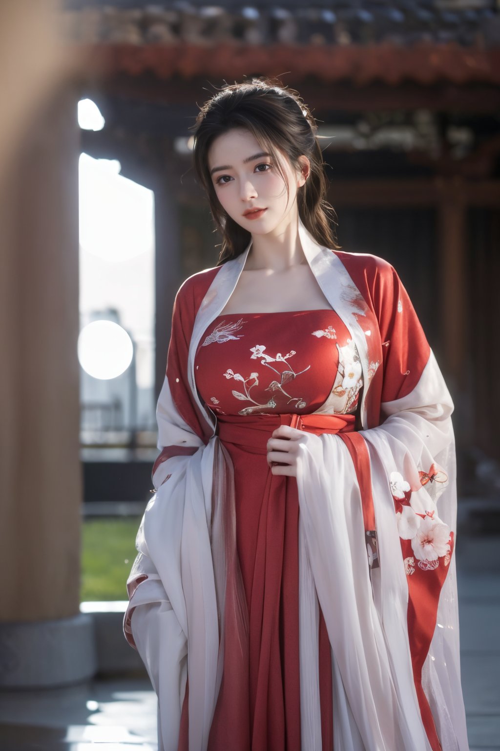 (masterpiece, best quality:1.2), highres, extremely detailed, 1 girl, very long hair, eye highlights,
BREAK,
(red hanfu dress:1.39), frills, outdoors, flower, fluttering petals, pefect body, depth of field,pastel color, Depth of field,garden of the sun,shiny,flowers, garden, 1girl, (butterfly style, butterflies:1.23), ultra detailed, glary,Light, light particles,glitter,reflect,,(big breasts:1.62),Xyunxiao,(full moon:1.39),