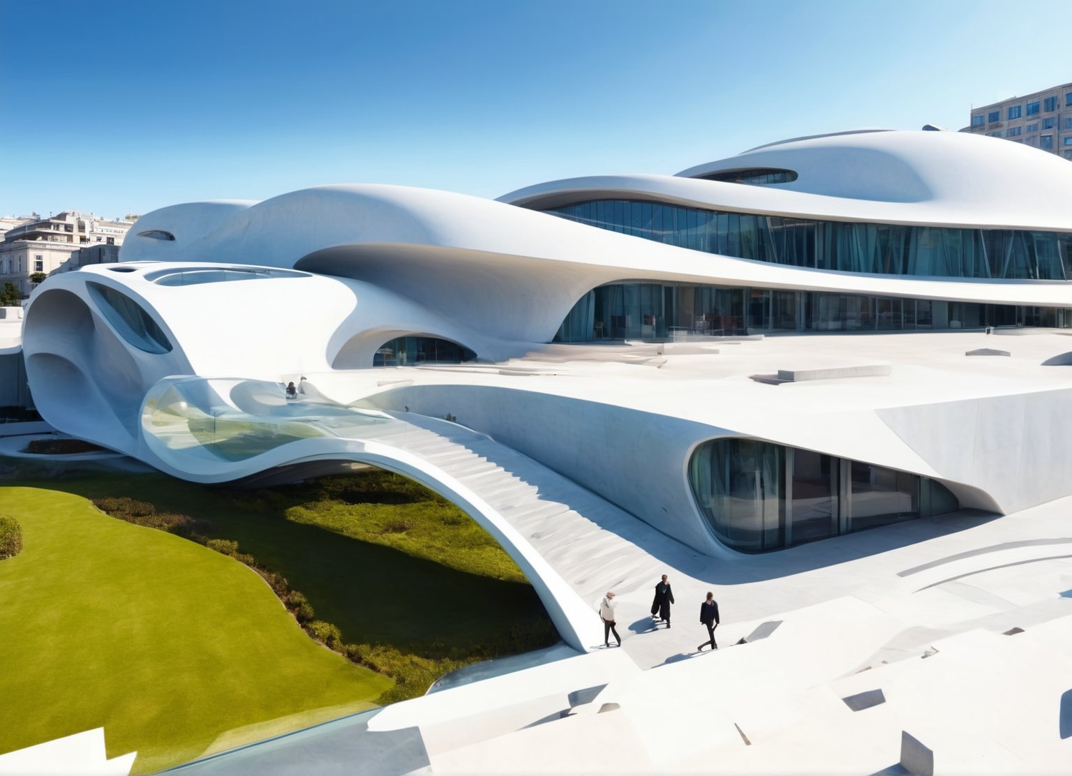 (master piece)(biomorphic building), rhombuses facade pattern, zaha hadid, Calatrava, glass windows,  concrete,  house with tesselated facade, front street view,photo-realistic,hyper-realistic, parametric architecture,8k, ultra details,Low-rise building,Manufactured goods,Theatre stadium,Tower,ellipsoid,tarmac,Air terminal,seaside,Golden fashion,Minimalist style,Water style,mobility,

An architectural wonder with a daring configuration and ground-breaking design.This structure could be a museum or a company building.4k image photo like,(detailed)