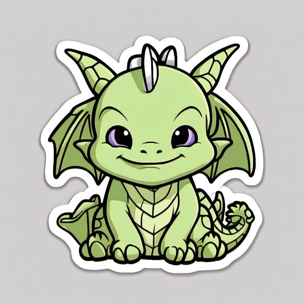  sticker,dragon, cartoon,outlines , cute little dragon, chibi, white background