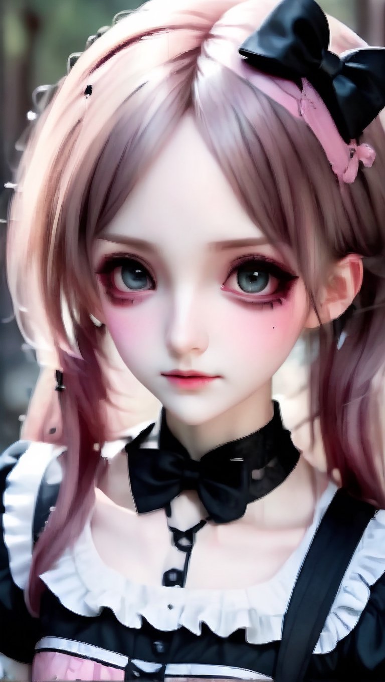 beautiful young girl, dressed in a Lolita fashion ensemble,
goth skull accessories,black choker,twin pigtails hair,pink Lace Shirt,large Breast,
 seamlessly blending the cute and feminine elements of Lolita with a more boyish charm,Emphasize the fusion of frills, bows, and a playful aesthetic with a tomboyish twist in her attire,goth person,GothEmoGirl,enakorin, hdgxl