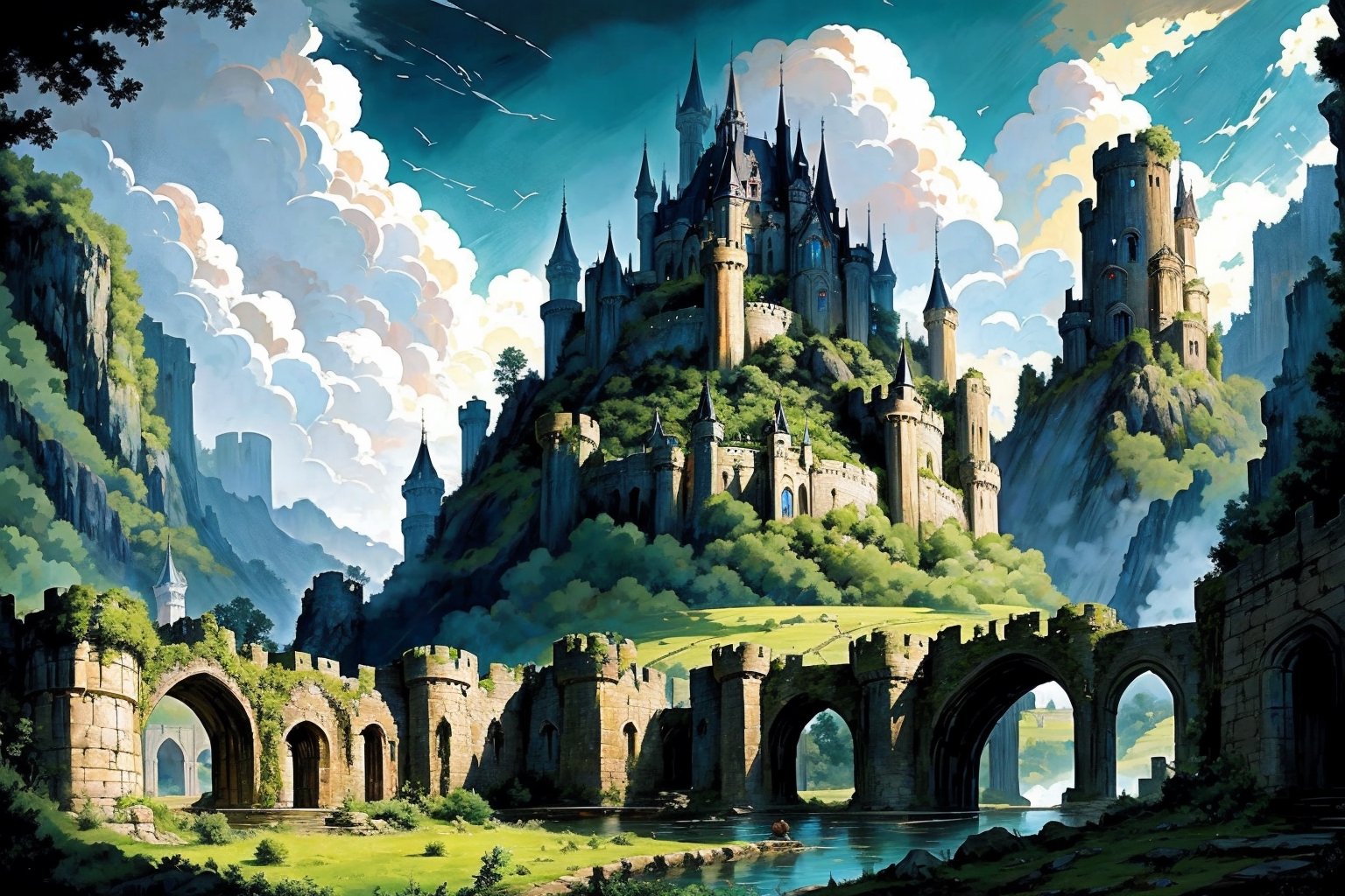 Elven City, Huge Castle, Surrounding with Natural Fortress, Lord Of The Rings Theme