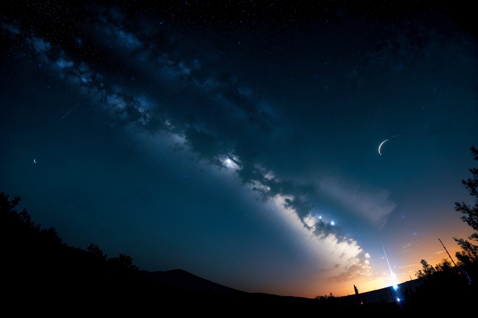  night time sky  and the nature is so amazing, half moon in the sky, some stars also
