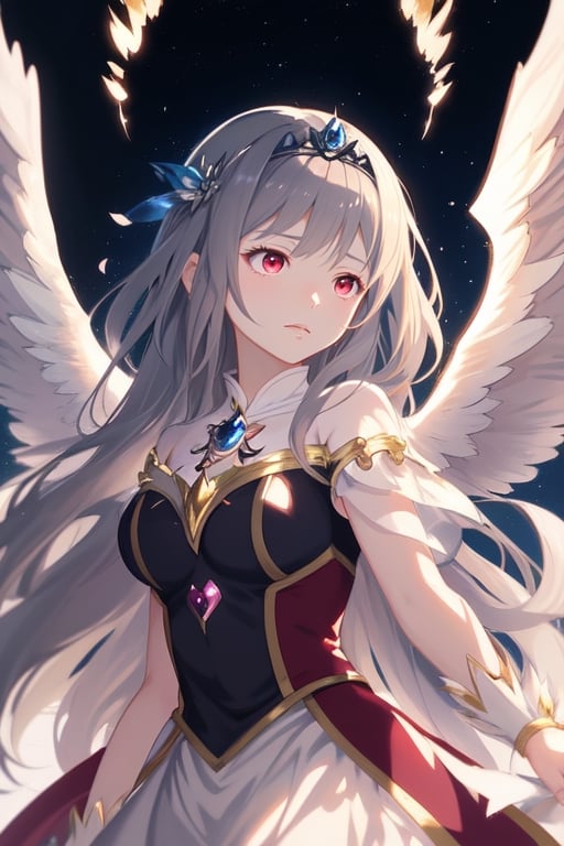 Magical girl with silver long hair, red eyes, gray wings praying at sky anime style

Subject: Magical girl with silver long hair, red eyes, gray wings

[2] A mesmerizing magical girl wearing tiara with flowing silver long hair that shimmers in the sunlight, her piercing red eyes radiating determination and power. Her gray wings extend gracefully from her back, adding an aura of mystique to her presence.
[3] The vast expanse of the sky serves as a canvas for her prayers, painted with hues of purples and pinks, creating a breathtaking backdrop for her magical abilities.
[4] The atmosphere is filled with a mix of anticipation and serenity, as if the very air holds its breath in admiration of her connection to the celestial realm.
[5] Anime-style illustrations capture the dynamic movement and intricate details of her magical girl transformation, emphasizing the vibrant colors and ethereal glow surrounding her.
[6] CLAMP, Naoko Takeuchi, Studio Ghibli, Makoto Shinkai, Magic Knight Rayearth, Puella Magi Madoka Magica, Granblue, Final Fantasy, League of Legends —c 10 —ar 2:3