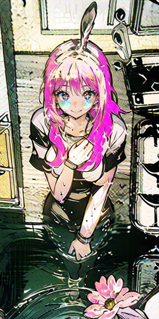 //quality, masterpiece,high_resolution, detailed, ((high quality)),,//character, ((1girl)), ,(rabbit_girl|white rabbit_ears|pink hair|red eyes),long hair, white school_swimsuit,((speech_bubble|,?,???,|question_mark|)),//,(, ,large cooking_pot,flower,flowers in the pot,holding pot),// (panicking),wet,wet_hair, (scared), cold sweat,nervous,// background, ((room, indoor)),more detail XL,aesthetic,((,from_above,viewed_from_above,))