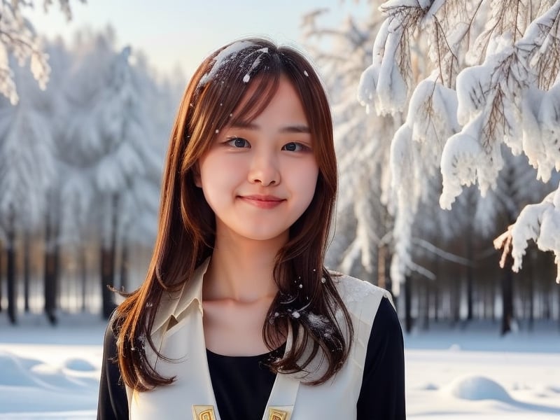 20 yo, 1 girl, beautiful korean girl, bangs, Long Straight Hair, Wearing a white fitted undershirt with the top rolled up above the chest, can see lower breasts, small breasts, small nipples)) ,happy smile, solo, {beautiful and detailed eyes}, calm expression, delicate facial features, ((model pose)), Glamor body type, medium breasts, flim grain, realhands, masterpiece, Best Quality, 16k, photorealistic, ultra-detailed, finely detailed, high resolution, perfect dynamic composition, ((nervous and embarrassed)), sharp-focus, wide shot, full_body, full body in frame ,body parts front view, (((masturbate))) ,cc,vaginal,
snow maiden, winter  images, snowflakes,
The trees in the snowy field sparkle in the morning light and ice light, it's snowing, (portrait)

,1 girl