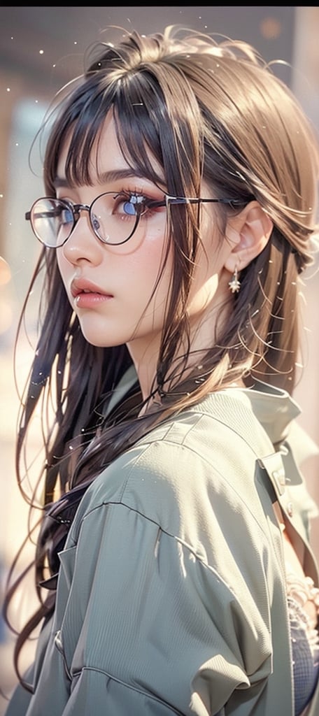 Beautiful 22-year-old female, extremely sexy clothing, medium breasts, slightly curved hips, long hair, glasses, bangs, serious expression, delicate eyes, black windbreaker, full body photo, evil aura, masterpiece, top quality, super detailed, detailed background , optimal lighting, extremely detailed