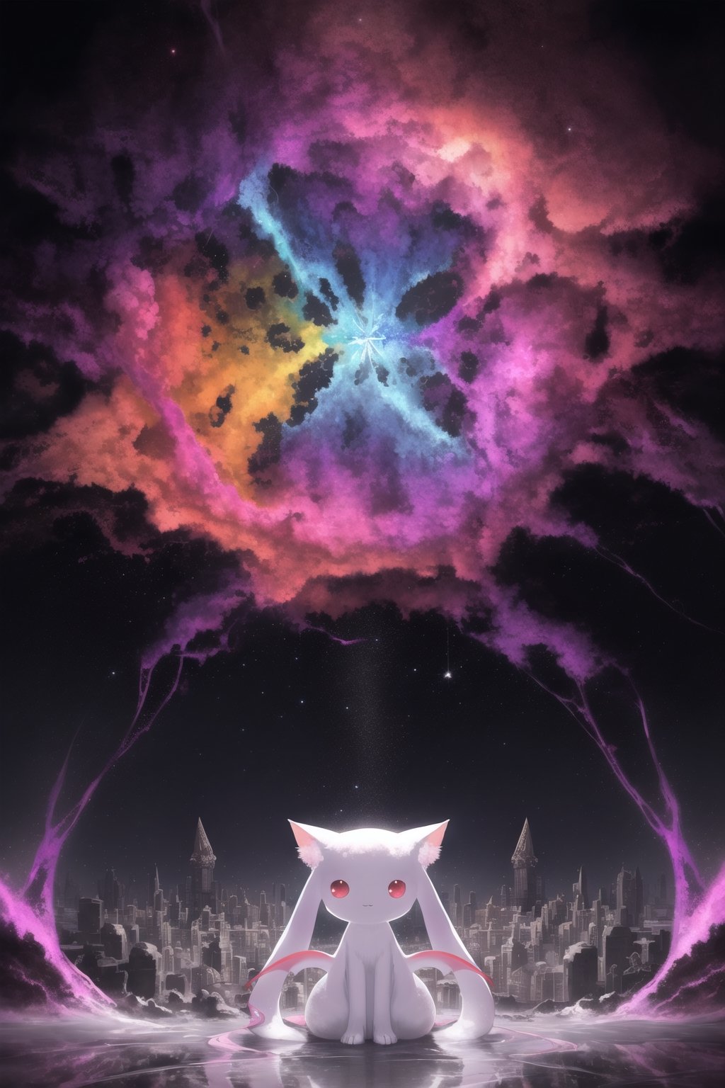 ((((kyubey from puella magi madoka magica, Clear eyes, pink hair, Victorian Elegance, Illustration, Neon Digital Art), Surrealist Digital Art, ruined city, (Blue and Dark Orange), Awe Inspiring, (Translucence), Visceral Colors
BREAK
Stellar Formations, Abstract Geometries, Macro Detail, Op Art, Awe Inspiring, 4k), (Warmcore)