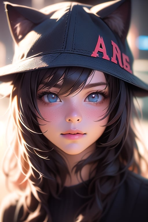 portrait of cute detecive in the noir city, black cat hat with cat ears, detailed illustration portrait, incredible details, disney stylized cute, dark cyberpunk illustration, (Best Quality:1.2), (Ultra-detailed), (Photorealistic:1.37), (HDR), (Vivid colors), (portrait of a), (Soft diffuse lighting),niji style,animeniji
