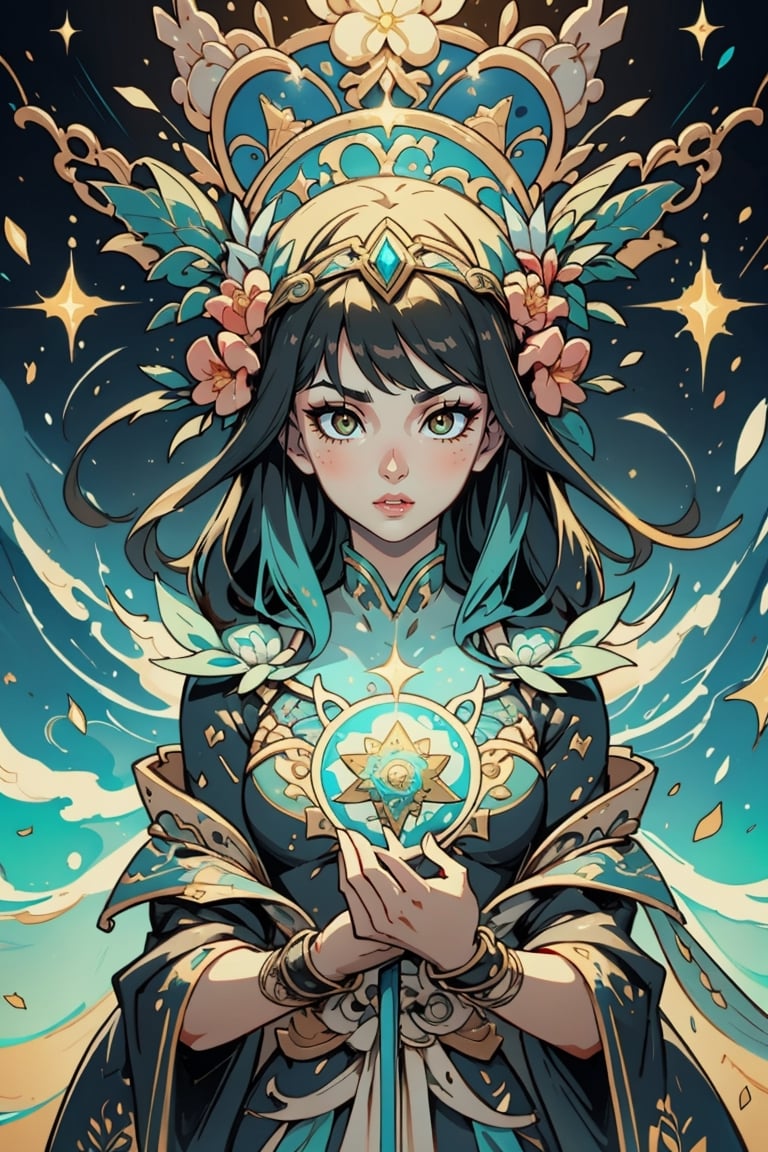 (1girl), (masterpiece, top quality, best quality, official art, beautiful and aesthetic:1.2), extreme detailed,colorful,highest detailed, official art, unity 8k wallpaper, ultra detailed, beautiful and aesthetic, beautiful, masterpiece, best quality, (zentangle, mandala, tangle, entangle) ,holy light,gold foil,gold leaf art,glitter drawing, PerfectNwsjMajicPerfectNwsjMajmagic, psychedelia art, flower, mandala, psychedelic, tapestries, ethereal,goddess_advent,mecha,futureaodai, lightningmagicAI,1 girl,weapon,Realism